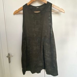 Lululemon Athletica sheer army green tank with open back in size 4.